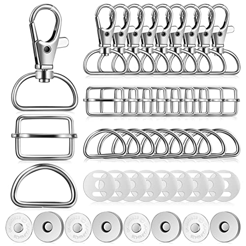 Ciieeo 48 PCS ganchos giradores giratorios Fobs de llave D Hebillas de forma Hebillas deslizantes Botones magnéticos Cierres de bolsillo Hebillas semi-rodeadas...