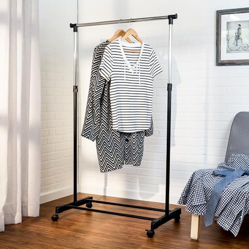 Honey-Can-Do Adjustable Height Rolling Metal Clothes Rack GAR-01122 Chrome 30 lbs thumbnail 2