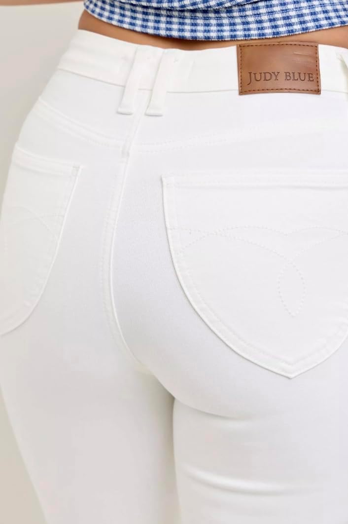 Judy Blue High Rise Tummy Control Flare Jeans in White 33" Inseam Jeans- Ivory Gem - Image 5