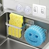 [Space Saving] Sponge Holder for Kitchen Sink, Great for Scrub Daddy / Scrub Mommy Sponges, Rust-proof Sink Sponge Caddy Organizer for Dish Brush, Scrubber - 2 Mounting Options (Suction Cups & Hooks)