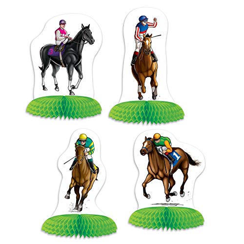 Beistle 53427 Horse Racing Mini Centerpiece, 12 Piece, Boardstock Paper, White/Green