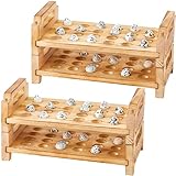 Tioncy 2 Set Wooden Quail Egg Countertop Holders 96 Fresh Quail Pigeon Organizer Rustic Stackable 2 Tier Wooden Egg Holder Rack Egg Storage Trays for Kitchen Storage Display