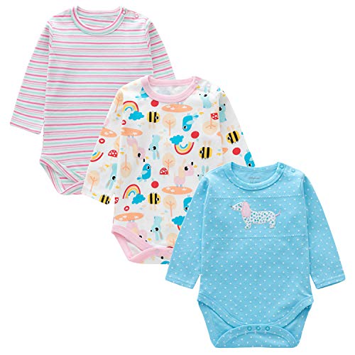Baby Unisex Cotton Long Sleeve Bodysuits 3 Pack Onesies Soft Thermal Girls Boys Clothes 3-24 Months