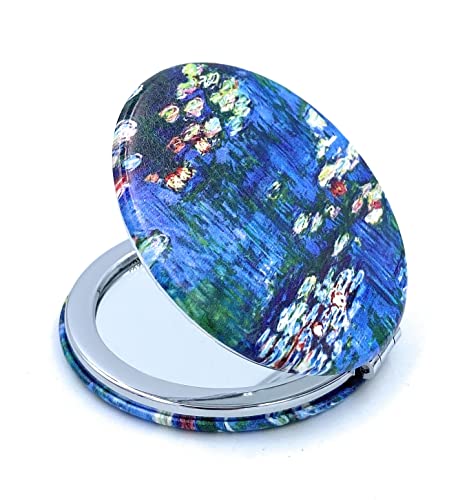 Aeisage Compact Mirror Small For Girls Handheld Mirror Folding Pu Leather Floral Mirror Compact Claude Monet Water Lilies Unique Gift For Sister, Diameter 2.75 Inch X 0.4 Inch Thickness #TOP2