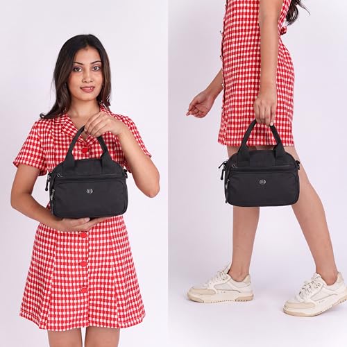 Image of TS WITH TECHSUN Small Women Crossbody Sling Bag Handbag for Travel Office Use, Water Resistant Nylon Shoulder Purse, Adjustable Strap Multipocket Organizer (25(L) X 19(H) X 9(W) CM)