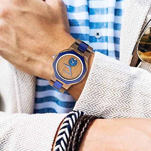 BEWELL Wood Watch,Analog Quartz Polygon Wooden Watches for Men Unique Gift