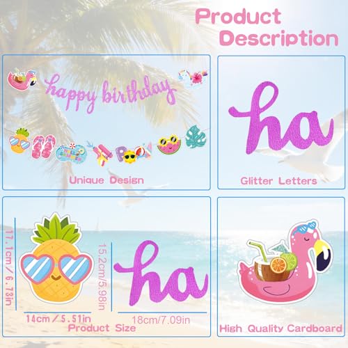 Image of Summer Happy Birthday Banner for Pool Party Decoration Supplies | Beach Hawaii Luau Tropical Garland, Pink, Paper
