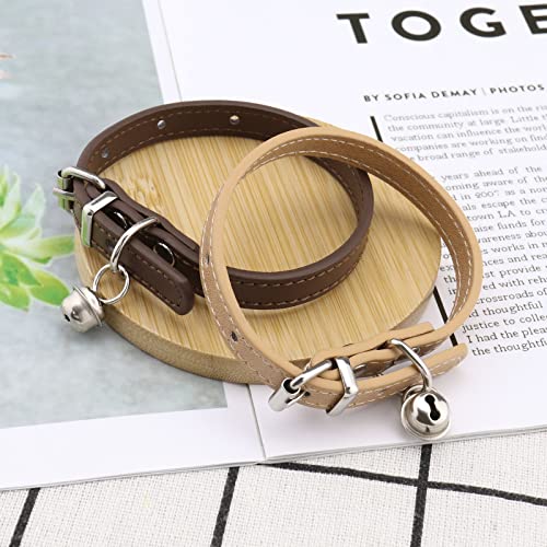 Collares de gato ajustables de 15-23 cm hechos de piel sintética suave color café y caqui pack de 2 7