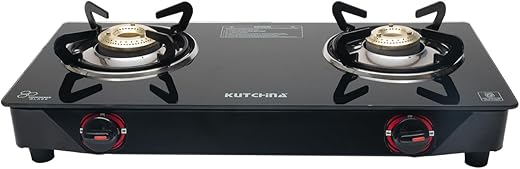 Kutchina Pluto 2B Cooktop Gas Stove 2 Burners | Manual Ignition Gas Chulha 2 Burner | ISI Certified 2 Burner Gas Stove Glass Top | 1 Year Warranty…