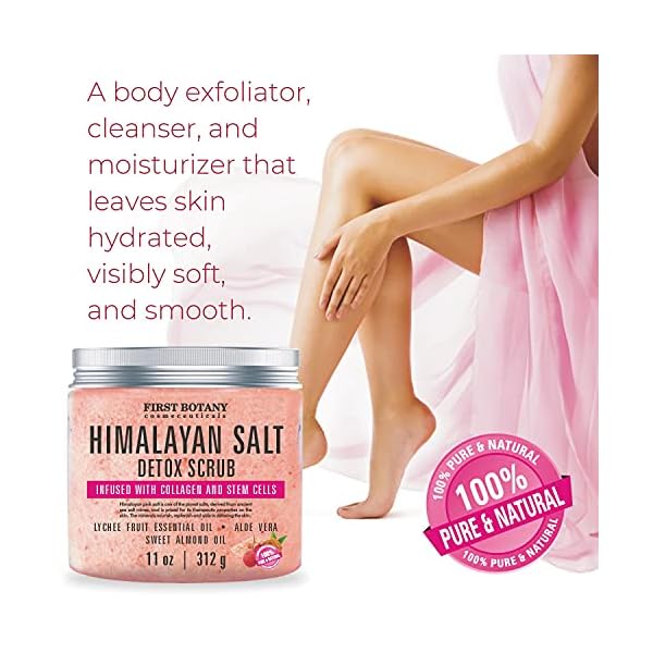 Himalayan-Salt-Body-Scrub-with-Collagen-and-Stem-Cells-Natural-Exfoliating-Salt-Scrub-Body-and-Face-Souffle-helps-with-Moisturizing-Skin-Acne-Cellulite-Dead-Skin-Scars-Wrinkles-11-oz First Botany, Himalayan Salt Body Scrub with Collagen & Stem Cells, Natural Exfoliating Salt Scrub Body & Face Souffle helps with Moisturizing Skin, Acne, Cellulite, Dead Skin Scars, Wrinkles, 11 oz
