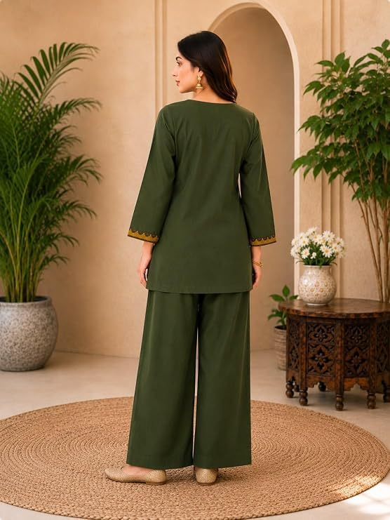 Image of Women's Embroidered Kurta Palazzo Set | Ethnic Co-Ord Set with Printed Design | Casual Traditional Outfit.