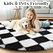 KICMOR Round Rug 4ft for Bedroom, Black and White Fluffy Soft Circle Area Rug Small Fuzzy Shag Shaggy Living Room Carpet, Indoor Checkered Circular Rug for Kids Room Home Decor Aesthetic, Nursery