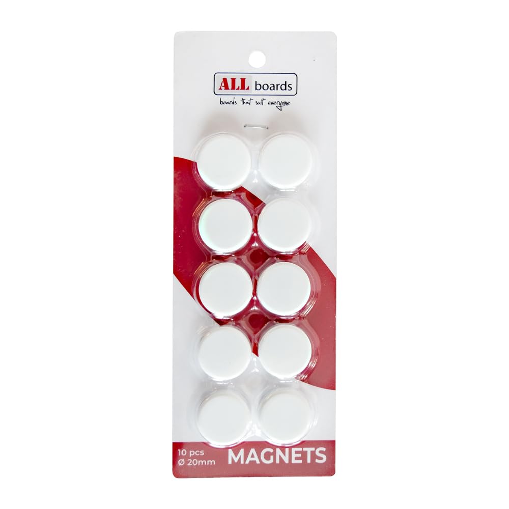 Allboards White Magnets Set Of 10, Round 20Mm, For Magnetic Boards