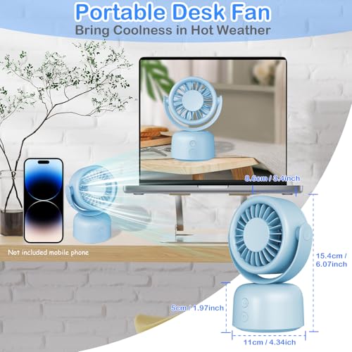 Small Quiet Desktop Fan, 3 Speeds Oscillating Fan with Auto 90° Rotate & Manual 120° Tilt Head, 0.72 Lb USB-C Corded Powered Mini Desk Fan for Outdoor Indoor Office Bedroom Travel (Blue) - Image 2