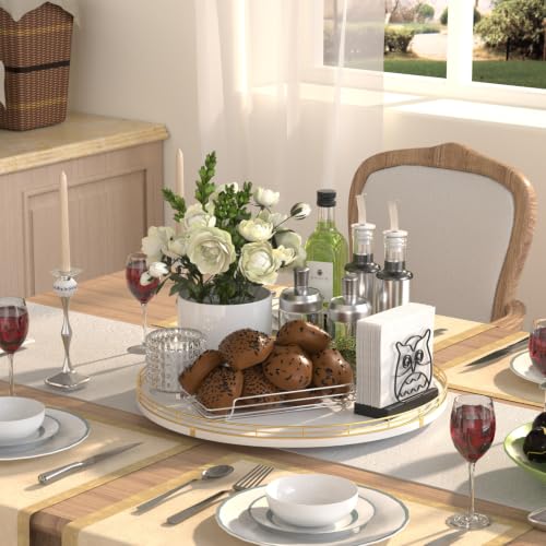 Image of Oroyutor 16-Inch Oak Lazy Susan with Gold Rail and White Finish
