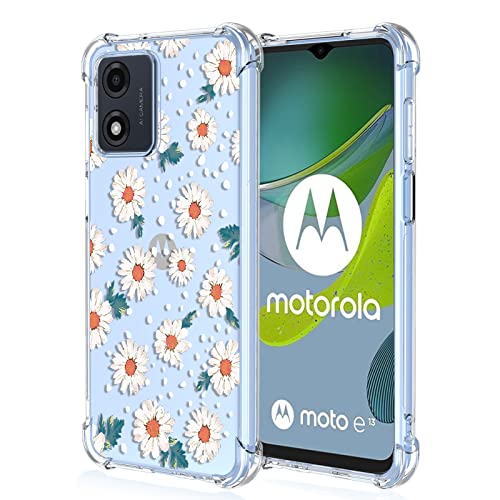 Clear Cover per Motorola Moto E13 Motivo Fiori Floral Custodia Trasparente Antiurto Morbido TPU Bumper Case - Daisy