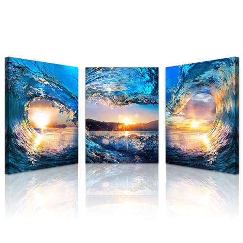 Lapremoly Sunrise Ocean Waves Wall Decor - Canvas Wall Art for Living Room, Bedroom, Office - 12x16 in