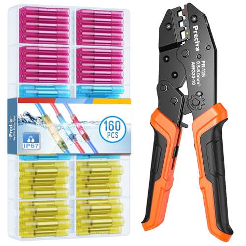 Crimpzange Kabelverbinder Set, Preciva Kabelschuhzange 0.5-6mm² mit 160pcs Schrumpfverbinder