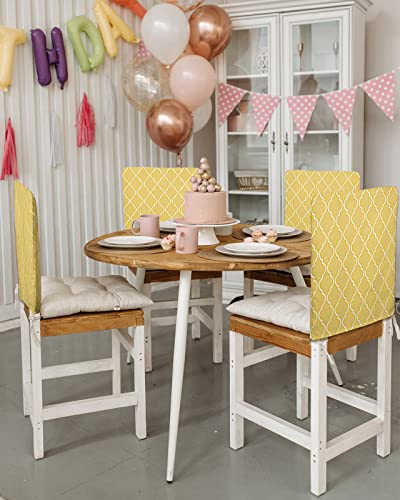 Yellow Morocco Pattern Chair Back Cover, Dining Chair Protector Covers, Moroccan Geometric Abstract Art Aesthetics Chair Covers Removable Chair Slipcovers For Weeding Banquet Party 19"X18", 4 Pack #TOP2
