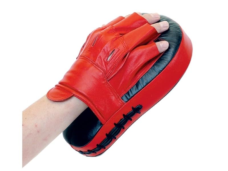 Handpratze Profi - Echtleder - gekrümmte Form - rot-schwarz - Boxen, Kickboxen, Karate