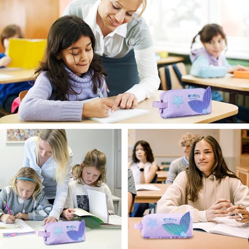 Image of NOHOO Pencil case, Cute Animal Print Pencil bag for kids, Lightweight Portable pencil pouch with Zipper for Girls Boy Students Teens Adults School office Travel Holder Box - Purple Mermaid