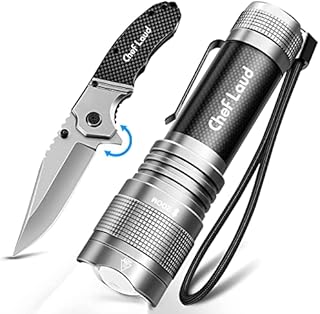 Morpilot Pocket Knife and Flashlight High Lumen Combo, 5Cr13MoV Stainless Steel Camping Folding Knife with Handheld Flashlight Zoomable for Outdoor Camping Hiking Fishing Traveling Survival Men's Gift