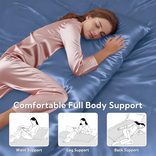 Image of MR&HM Satin Body Pillow Cover, Soft and Breathable Body Pillow Case with Envelope Closure, Cooling and Silky Long Pillowcase for Hair and Skin,Grey (20x54, Sky Blue)