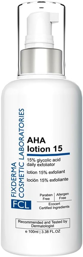 FCL 15% Glycolic Acid AHA Lotion for Body and Face | Dead Skin Remover | Paraben free AHA Exfoliating Lotion for Dry, Itchy and Rough Skin -100ml