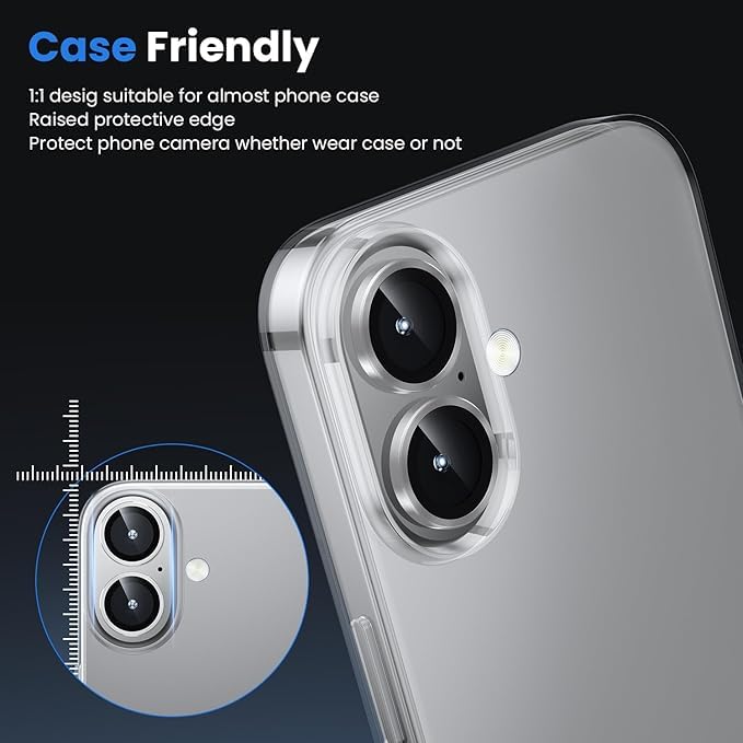 Image of CLITZ for iphone 16 /16 Plus camera lens protector Tempered Glass Aluminum Alloy Ring with Camera Cover (Silver)