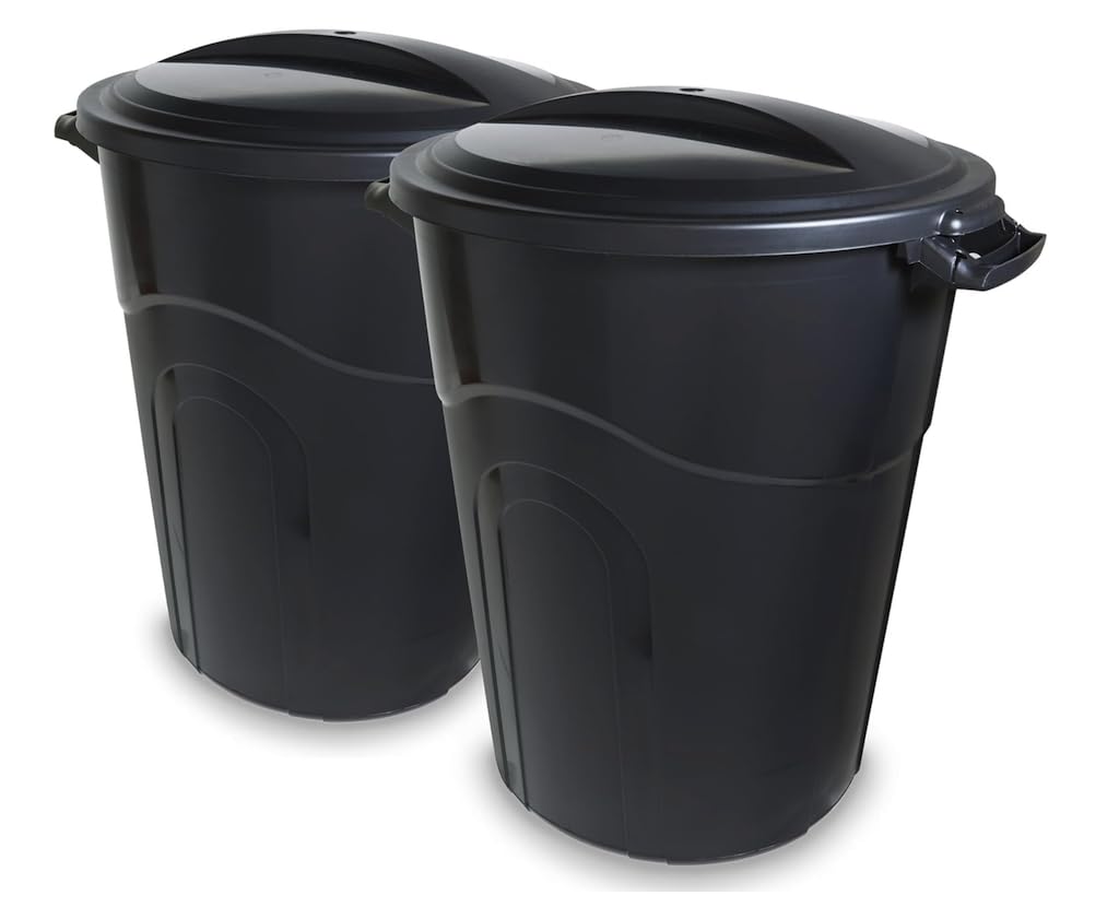 Generic 32 Gallon Outdoor Trash Can with Handles & Click Lock Lid, Black, Pack of 2 YS29072, like an amage