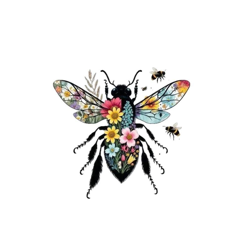 Floral Bee Vinyl Stickers 2Pcs Self-Adhesive Decals for Car Truck Laptop Bottle Decor