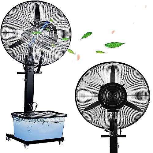 IYUESQ Ventilador de nebulización Industrial para Exteriores, Ventilador de Pedestal oscilante, Ventilador de Piso Industrial de pie con Motor de CC, Tanque de Agua de 42 litros, ventilad