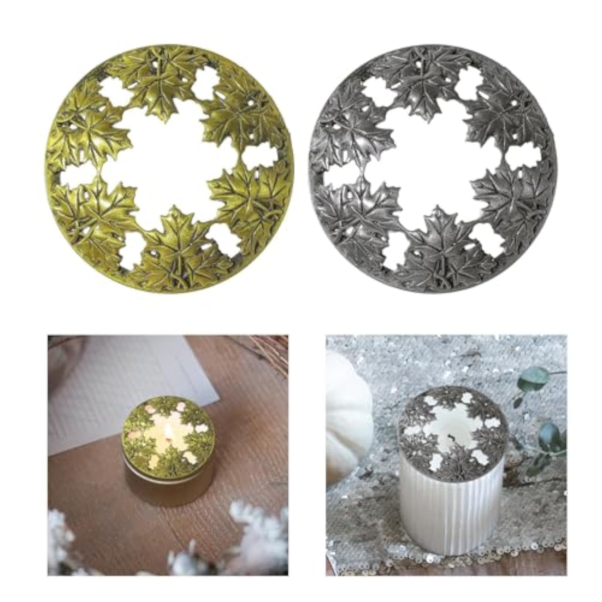 3x Candle Topper Maple Leaf Decor, Bronze