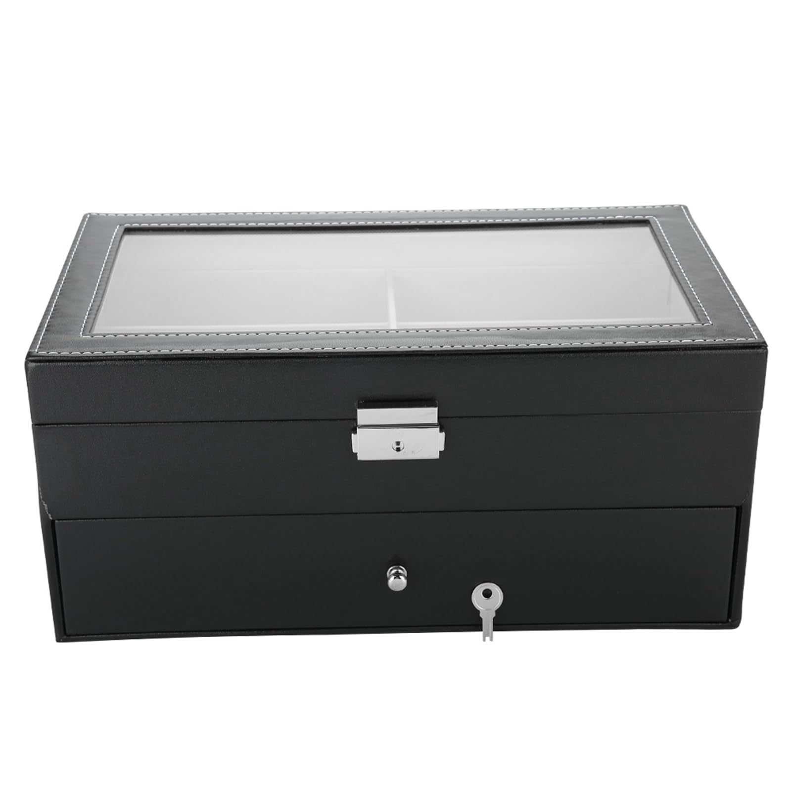 Tragbare Brillen-Ausstellungsbox mit 12 Fächern für Einfachen Zugriff und Organisationslösung für Sonnenbrillen – Elegante Schwarze Farbe – MDF und PU-Leder – 34 X 19 X 16 Cm