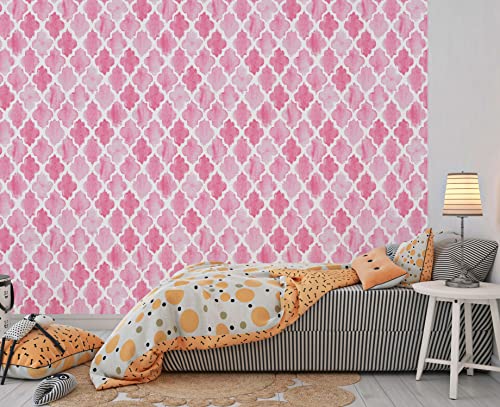 Image of DWELLSINDIA Pink Moroccan Pattern Wallpaper for Living Room | Self Adhesive Peel & Stick, Thick Textured Premium Paper | Waterproof, Scratch Resistant | Bedroom & Dining Room | 41 x 244 cm