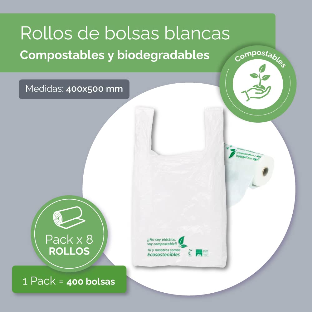 bolsas de plastico reciclables, reutilizables Bolsa resistentes recicladas, muy resistentes y ecosostenibles (8 rollos x 400 uds (compostables))