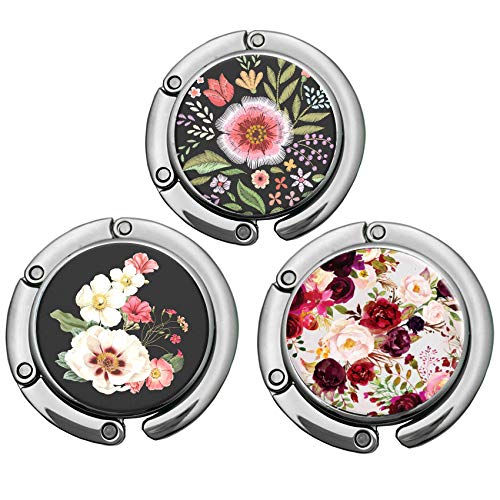 Bosketo Foldable Purse Hook Womens Bag Table Hanger Collection Desk Hooks for Purse (3 Pack Amazing Flower Hook)
