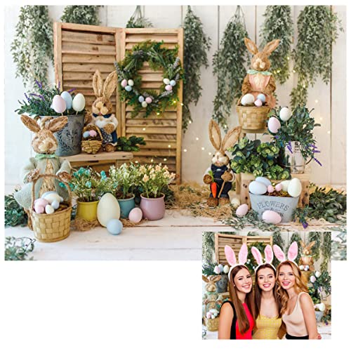 DHXXSC 8X6FT Spring Easter Photography Backdrops Spring Garden Rabbit Decoration Flower Stand Photography Background Party Supplies Newborn Baby Portrait Photo Booth Props DH-173 by DHXXSC - Used condition - US$14.58