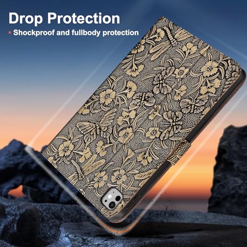 Gexmil Genuine Leather Case for iPad Pro 13 Inch (M5/M4) 2025/2024 with Magnetic Closure,Adjustable Stand,Protective Shockproof Premium Leather Smart Folio Cover Auto Sleep/Wake,Butterfly Pattern by Gexmil - Image 6