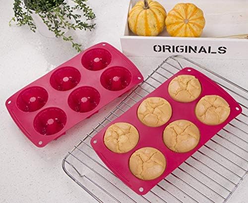 Webake 2 Pcs Mini Ring Cake Tin Silicone Cake Moulds Non-Stick Fluted Tube Cake Pan for Savarin Kugelhopf Baking Tray 6 Cavity