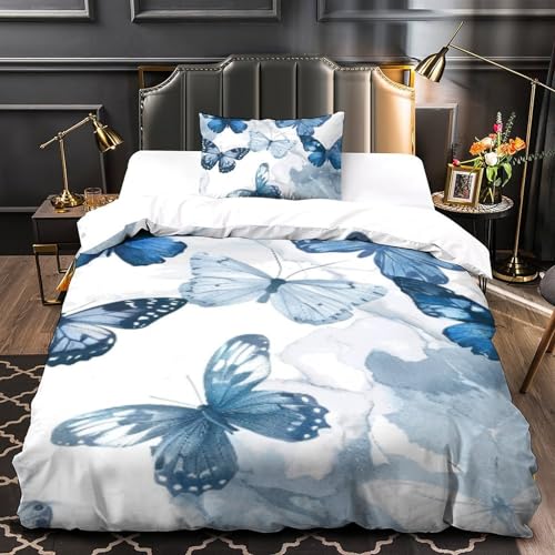 Parure de couette papillons 3D microfibre 135x200cm avec taie d'oreiller lit single