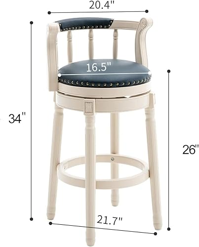 Miniatura 10 de AULIFE Taburetes de bar de madera de cuero con parte superior de vaca silla de bar giratoria con respaldo para encimera de cocina en casa silla