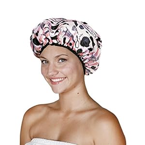 Reusable Nylon Shower Cap & Bath Cap, Reversible Oversized Waterproof Shower Caps Large Designed for all Hair Lengths w Terry Lining & Elastic Band Stretch Hem Hair Hat – Socialite Boudoir
