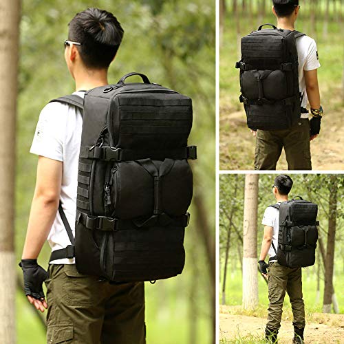 Tactical Multi-functional Travel Duffle Bag Camping Backpack Outdoor Luggage Military Duffel Assault Pack (Black)