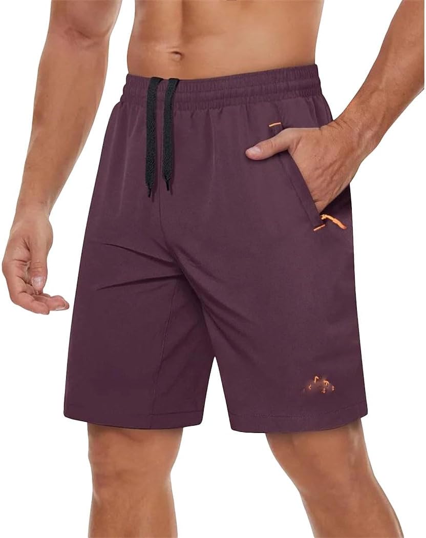 Men's Quick Dry Athletic Running Shorts Summer Gym Training Workout Hiking Casual Shorts with Zipper Pockets