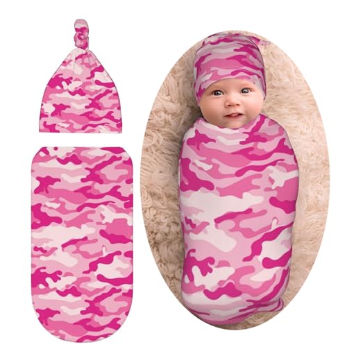 Image of Camo Newborn Baby Swaddle Blanket Baby Stuff,with Beanie hat Sets, Soft Gifts for Unisex Boys Girls Shower Infant