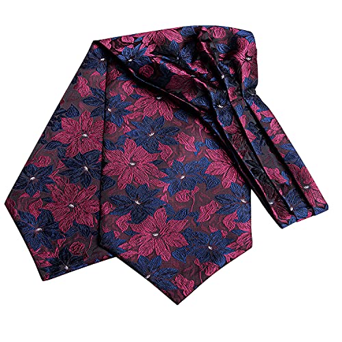 Image of Hi-Tie Silk Ascot for Men Self Tie Men's Cravat and Flower Lapel Pin Handkerchief Cufflinks Set for Wedding Party