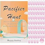 60 Pcs Pink Mini Acrylic Pacifiers with Baby Shower Pacifiers Hunt Sign Card Baby Gift Sets for Chupones para Baby Shower Gender Reveal Games Party Favors Table Decorations