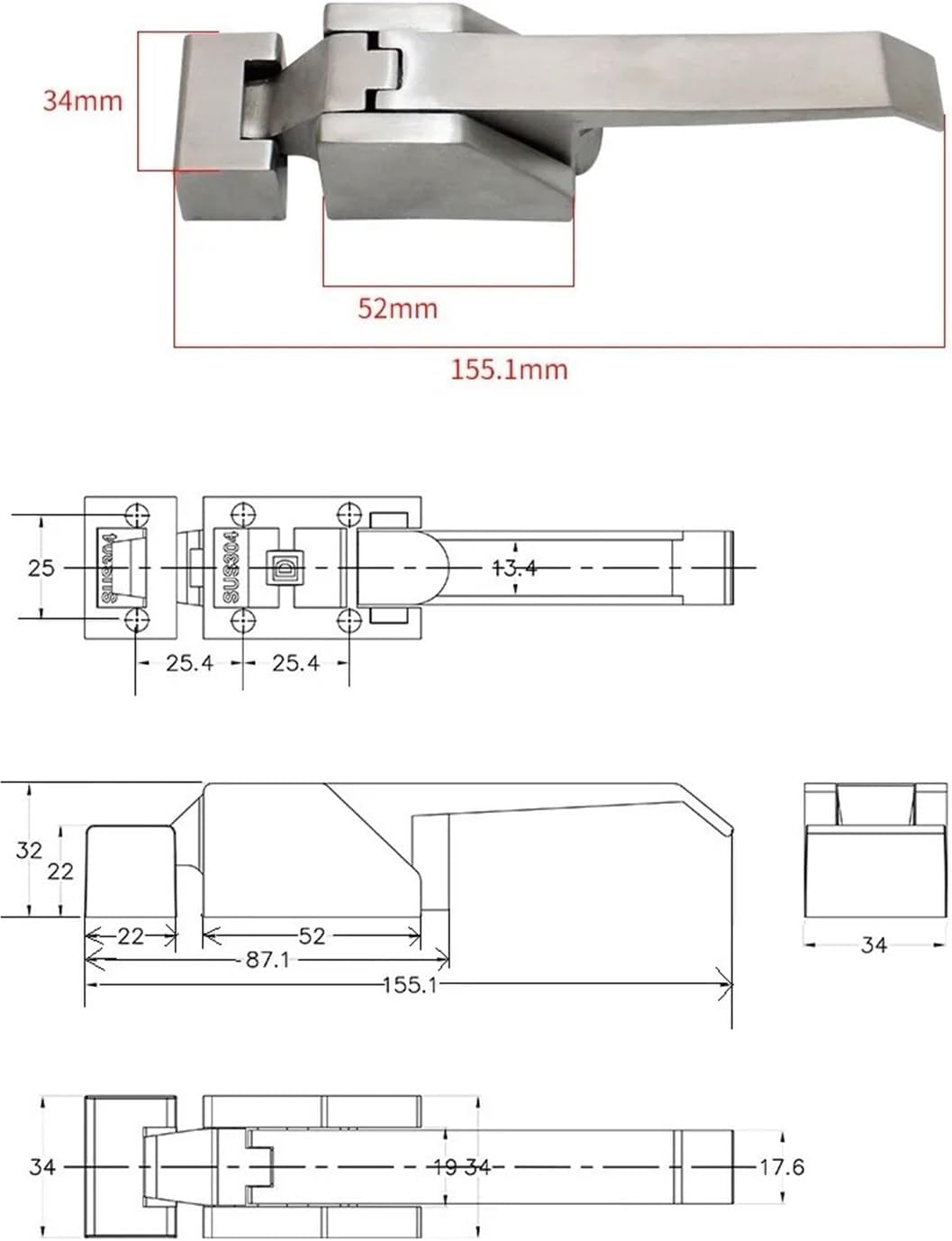 DK615 Stainless Steel Oven/Refrigerator Door/cabinets/Freezer Handles/hasps/Buckle Lever Compression Door Lock 1Pcss(Blue)