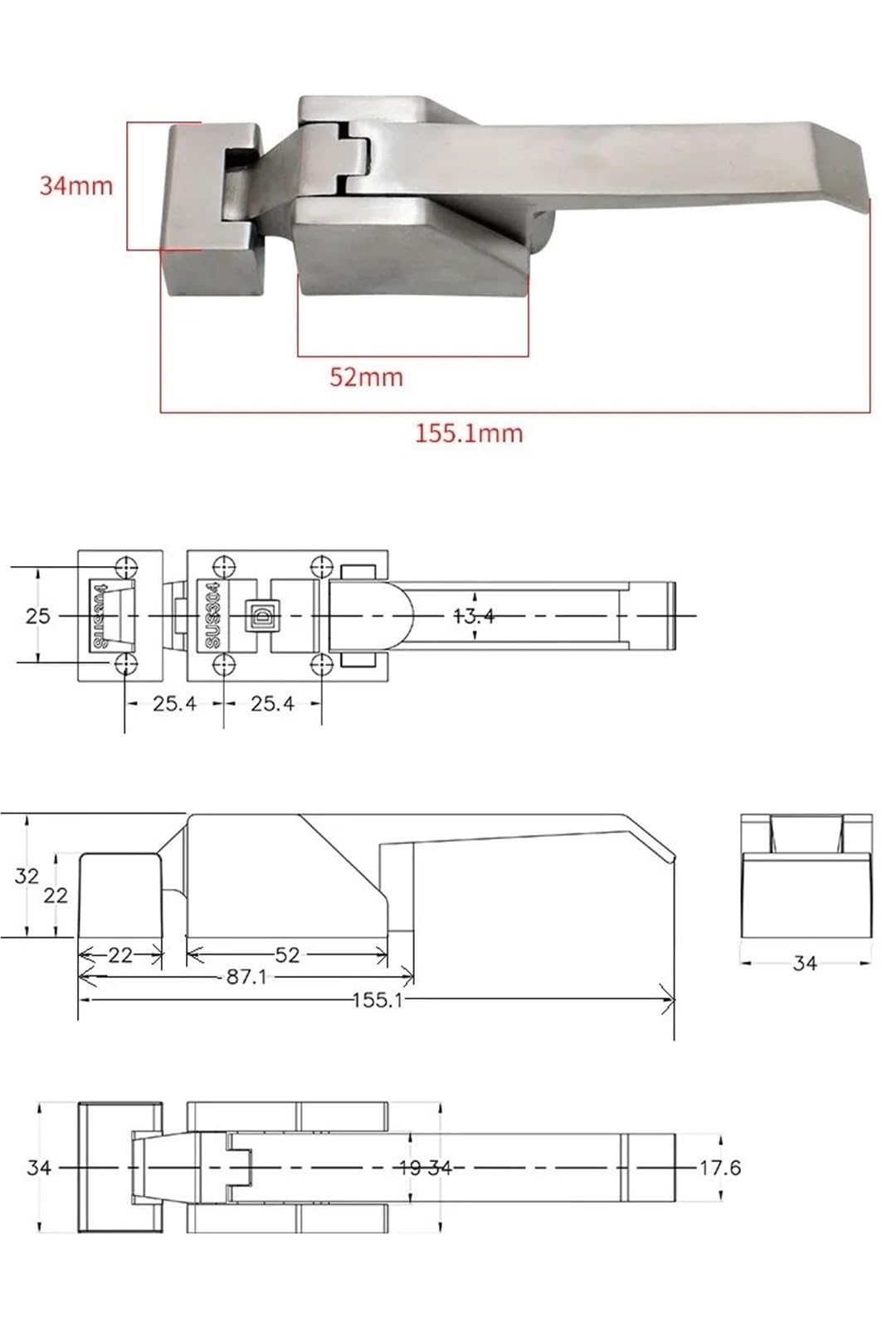 DK615 - Maniglia per porta di forno/frigorifero, armadietti, congelatore, in acciaio inox, con fibbia, 1 pezzo (bianco)
